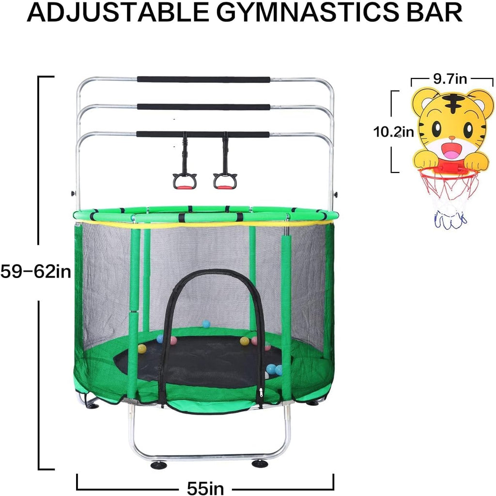 Trampoline pour Enfants, Trampoline réglable pour bébé avec Panier de Basket-Ball, Trampoline intérieur et extérieur de 200 kg avec enclos