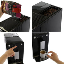 Load image into Gallery viewer, Melitta Caffeo Solo Noir Pure Black, Machine à Café à Grains avec Broyeur et Système d'Extraction des Arômes, Affichage LED, Mode 1 à 2 Tasses, Cafetière Expresso, Automatique, E950-222, 1400W