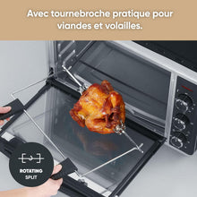 Load image into Gallery viewer, SEVERIN Mini-Four à chaleur tournante 42 L avec pierre à pizza et tournebroche, Four posable 1 800 W design élégant, électrique avec minuteur 120 min, Noir/Inox, TO 2058